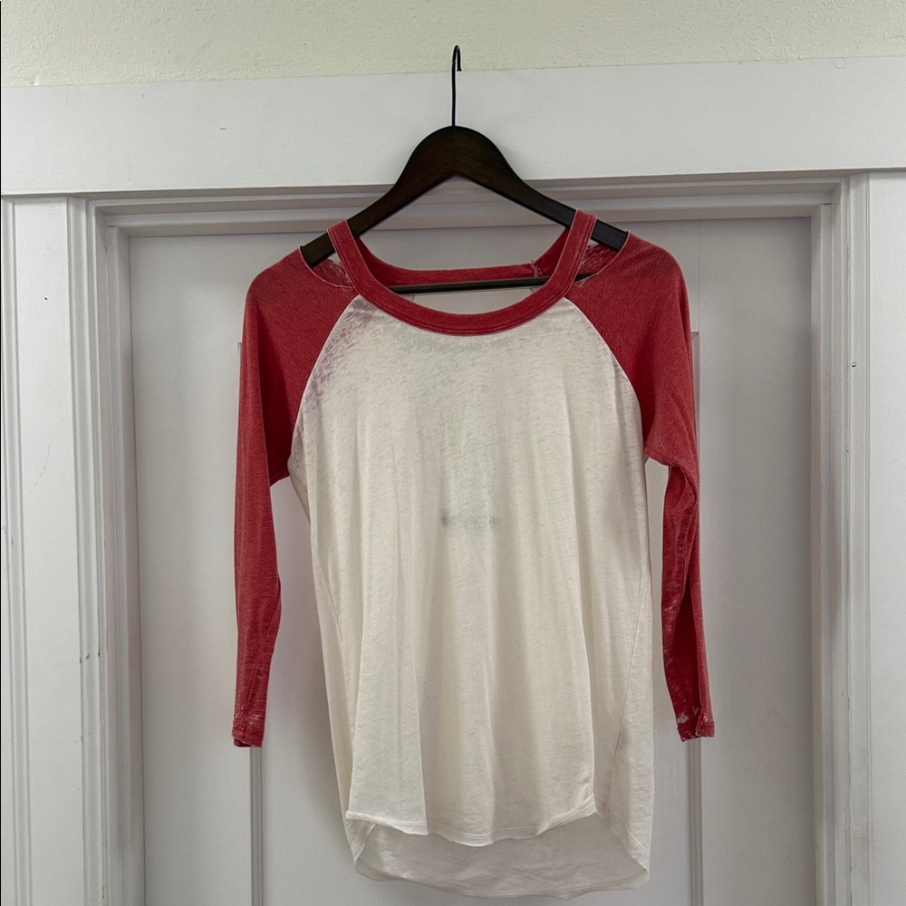 Chic Red and White Long Sleeve Raglan Tee